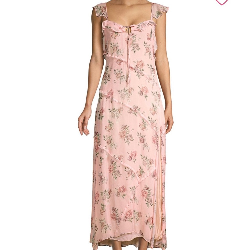 Beautiful, Romantic, Feminine LoveShackFancy SILK Pink Floral Maxi Dress. EUC!